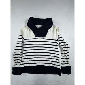 J.Crew Striped Cotton Pullover Sweater Navy White Nautical Collar Size M